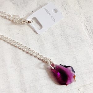 Pendentif Petite Baroque violet Améthyste en cristal Swarovski et chaine argent
