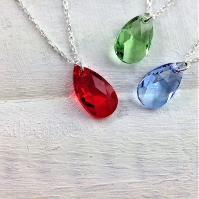 Pendentif Petite Amande en perle de cristal Swarovski 16 mm sur chaîne argent 925
