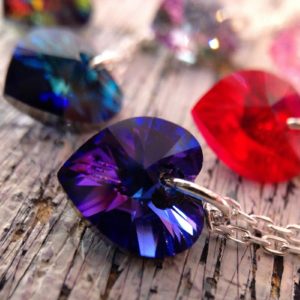 Pendentifs Petits coeurs chaines argent ornés de cristaux Swarovski