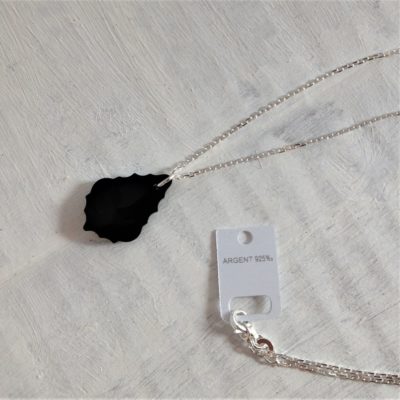 Pendentif Baroque 22 mm noir Jet en cristal Swarovski monté sur chaîne argent