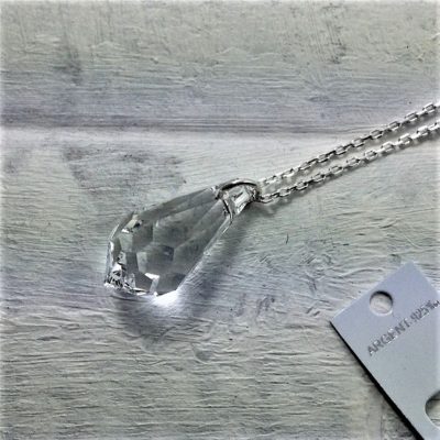 Pendentif Pendule perle Cristal Swarovski 22 mm montée sur une chaine argent Cristal transparent