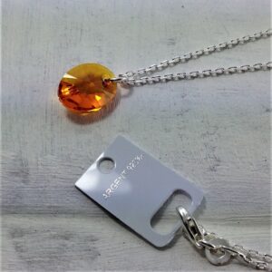 Pendentif Oval perle de cristal Swarovski 12 mm montées sur chaîne en argent 925 orange Tangerine
