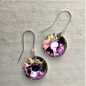 Boucles d'oreilles 19mm Soleil en argent orné de cristaux Swarovski violet-vert Light Vitrail