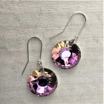 Boucles d'oreilles 19mm Soleil en argent orné de cristaux Swarovski violet-vert Light Vitrail