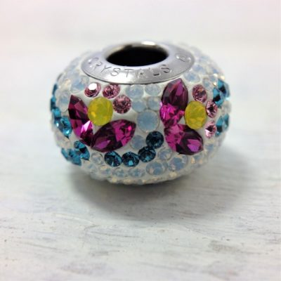 Charm fleur fuschia jaune métal rhodié crystal Swarovski