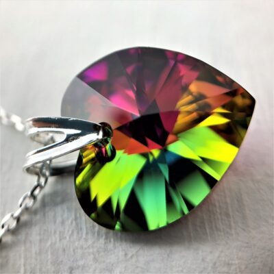 Collier Coeur en argent orné de cristaux Swarovski de 18mm vert violet Vitrail Medium