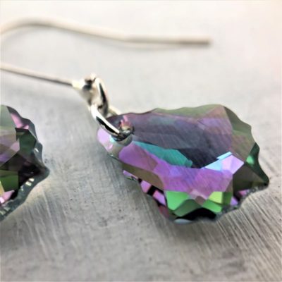 Boucles d'oreilles Baroque cristal Swarovski violet vert Paradise Shine sur argent
