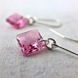 Boucles d'oreilles Princess en cristal Swarovski Rose sur crochets en argent