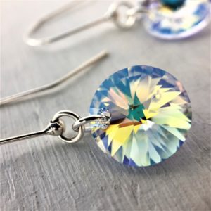 Boucles d'oreilles en argent rondes Rivoli cristal Swarovski Aurore Boreale