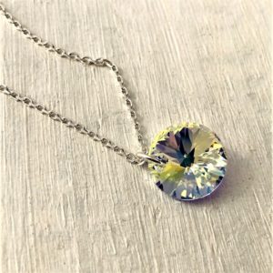 Collier Rivoli cristal Swarovski monté sur chaine argent Aurore Boreale