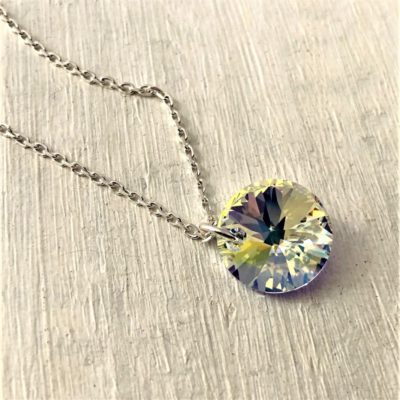 Collier Rivoli cristal Swarovski monté sur chaine argent Aurore Boreale