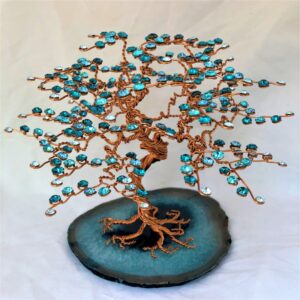 Arbre de Vie GBMU Bleu cristal Swarovski, fils de cuivre agate
