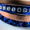 Bracelet manchette cuir 4 rangs cristal Swarovski bleu roi cuivre fermeture aimanté
